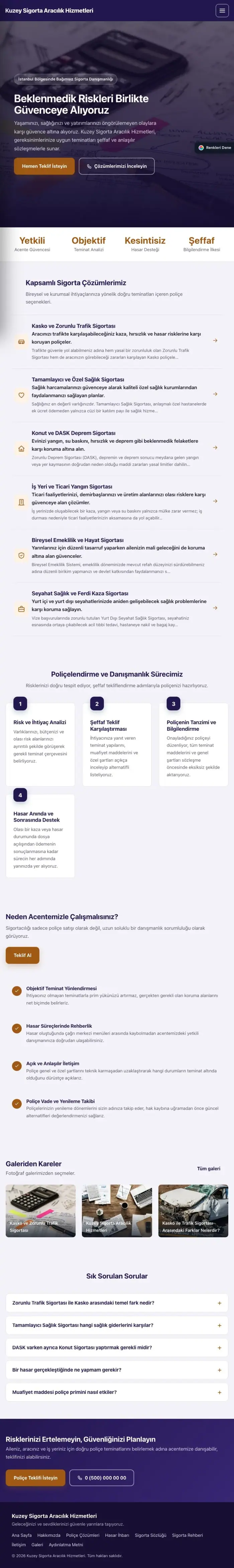Sol Menü Lacivert Turuncu – Sigorta Acentesi Web Sitesi tablet görünümü