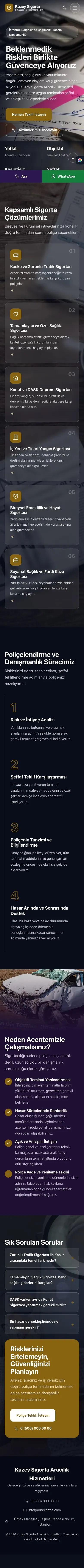 Tam Ekran Mor Amber – Sigorta Acentesi Web Sitesi mobil görünümü
