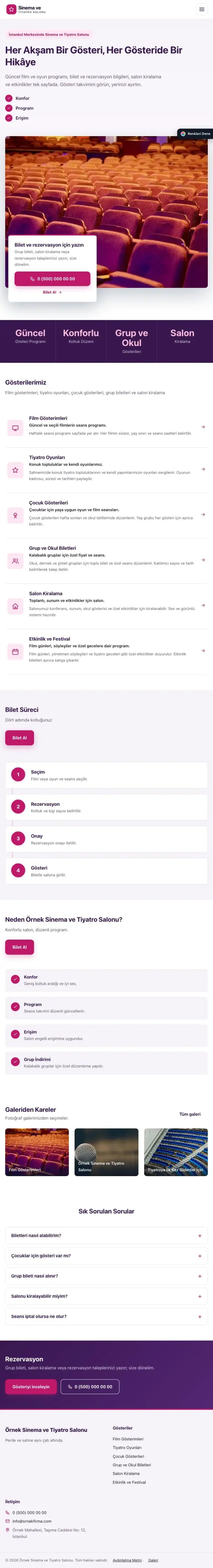 Bölünmüş Mor Pembe – Sinema ve Tiyatro Salonu Web Sitesi tablet görünümü