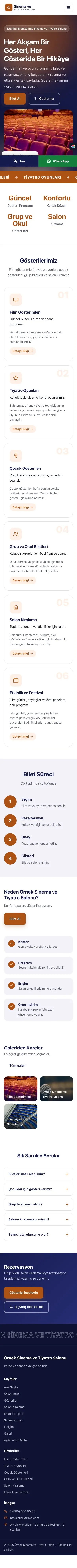 Hareketli Lacivert Turuncu – Sinema ve Tiyatro Salonu Web Sitesi mobil görünümü