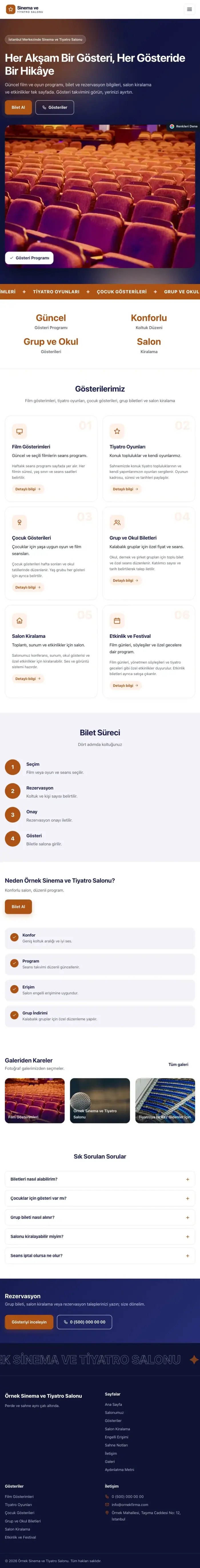 Hareketli Lacivert Turuncu – Sinema ve Tiyatro Salonu Web Sitesi tablet görünümü