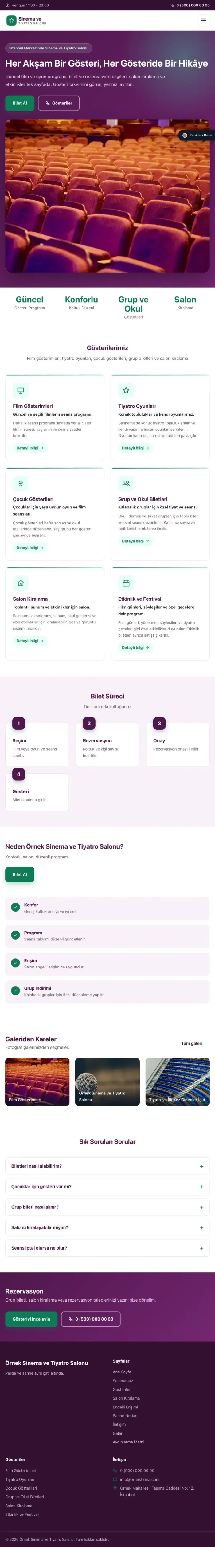 Klasik Erik Turkuaz – Sinema ve Tiyatro Salonu Web Sitesi tablet görünümü