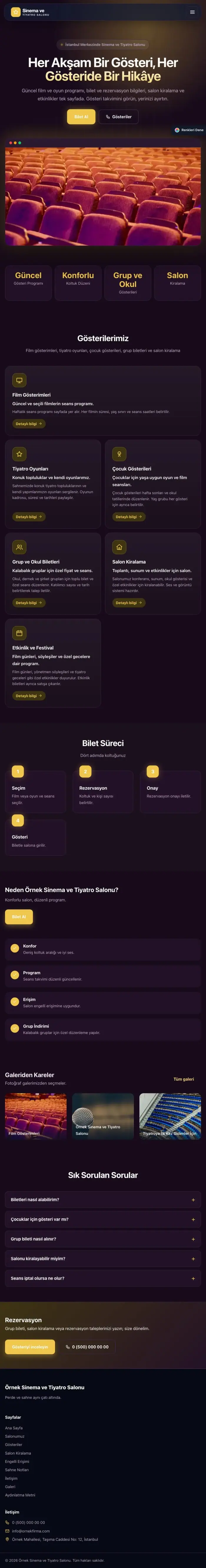Koyu Modern Mor Amber – Sinema ve Tiyatro Salonu Web Sitesi tablet görünümü