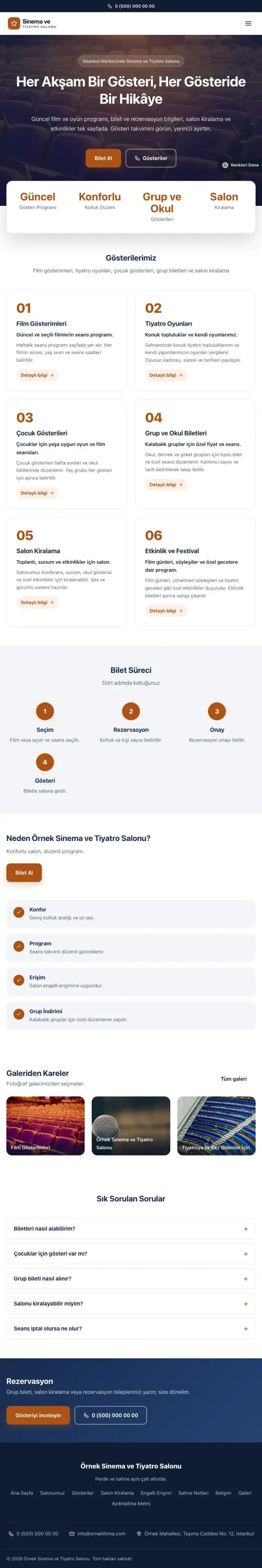 Merkez Mavi Turuncu – Sinema ve Tiyatro Salonu Web Sitesi tablet görünümü