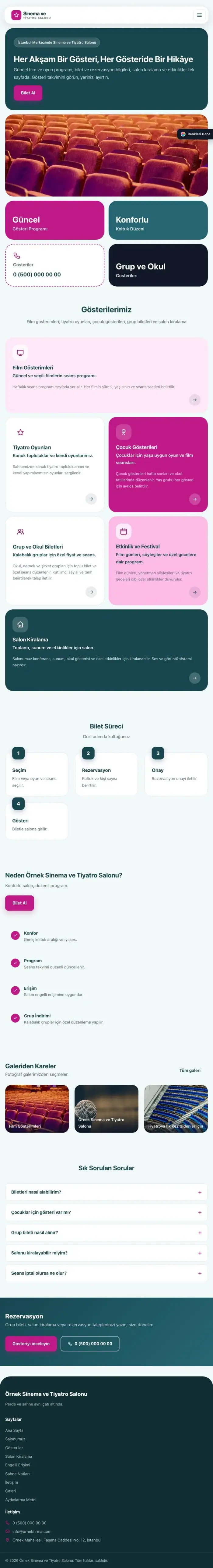 Mozaik Petrol Pembe – Sinema ve Tiyatro Salonu Web Sitesi tablet görünümü