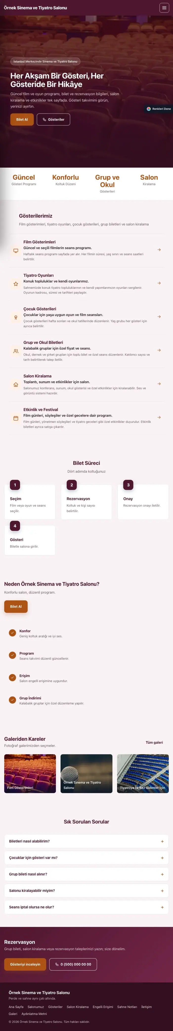 Sol Menü Erik Turuncu – Sinema ve Tiyatro Salonu Web Sitesi tablet görünümü