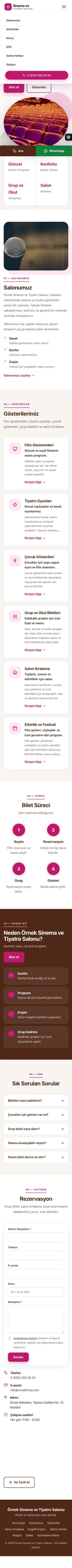 Tek Sayfa Kahve Pembe – Sinema ve Tiyatro Salonu Web Sitesi mobil görünümü