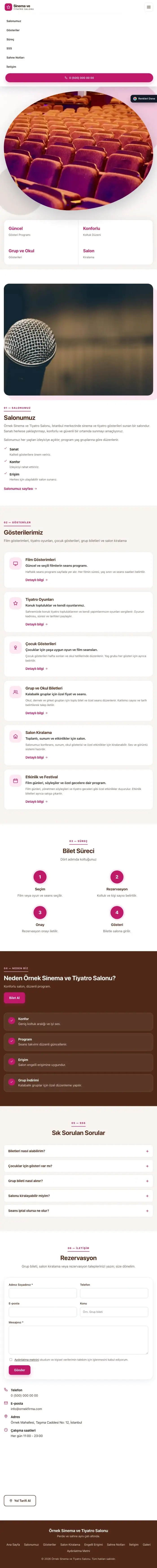 Tek Sayfa Kahve Pembe – Sinema ve Tiyatro Salonu Web Sitesi tablet görünümü