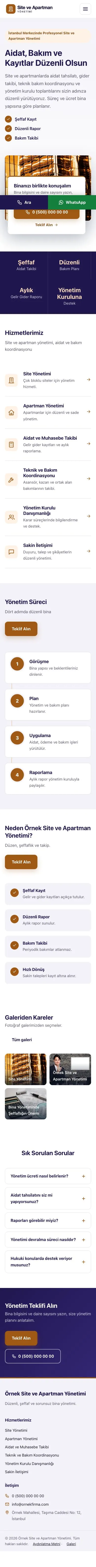 Bölünmüş Lacivert Turuncu – Site ve Apartman Yönetimi Web Sitesi mobil görünümü