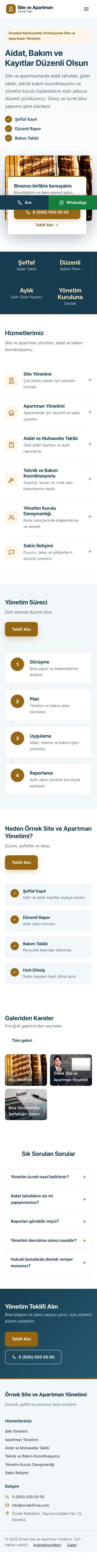 Bölünmüş Mavi Turuncu – Site ve Apartman Yönetimi Web Sitesi mobil görünümü