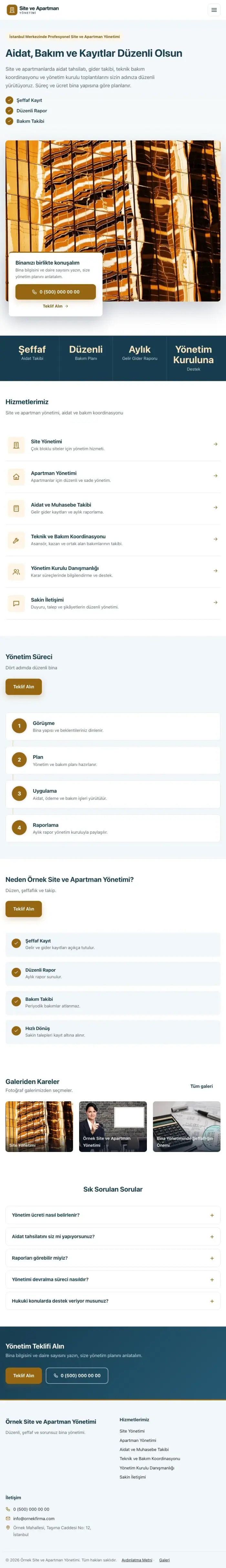 Bölünmüş Mavi Turuncu – Site ve Apartman Yönetimi Web Sitesi tablet görünümü