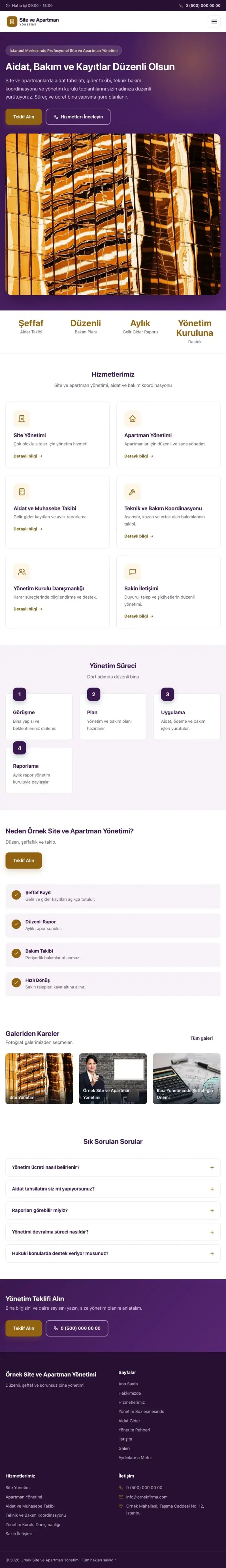 Klasik Mor Turuncu – Site ve Apartman Yönetimi Web Sitesi tablet görünümü