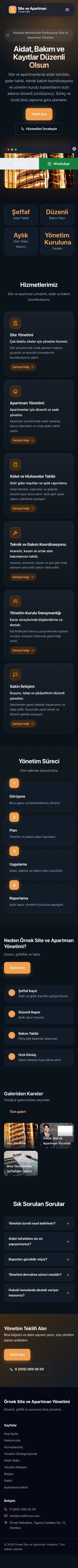 Koyu Modern Mavi Turuncu – Site ve Apartman Yönetimi Web Sitesi mobil görünümü