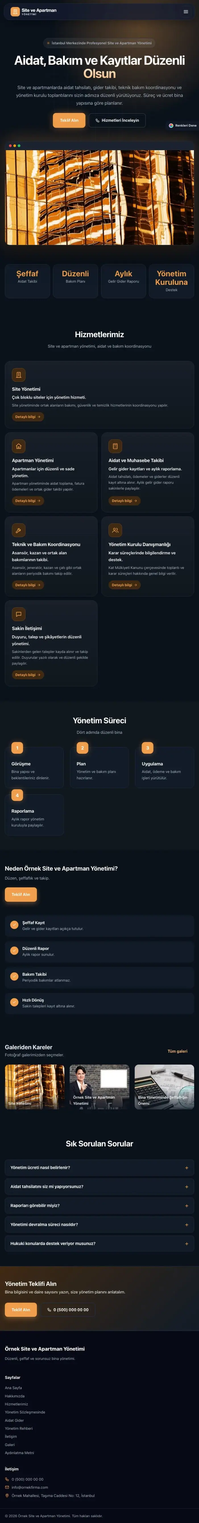 Koyu Modern Mavi Turuncu – Site ve Apartman Yönetimi Web Sitesi tablet görünümü