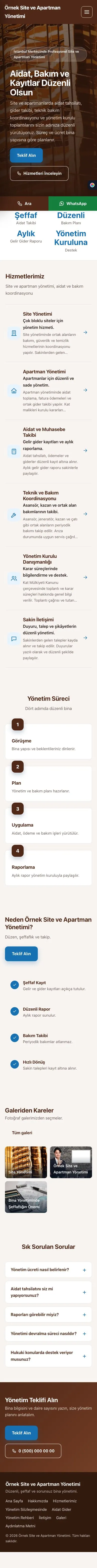 Sol Menü Kahve Mavi – Site ve Apartman Yönetimi Web Sitesi mobil görünümü