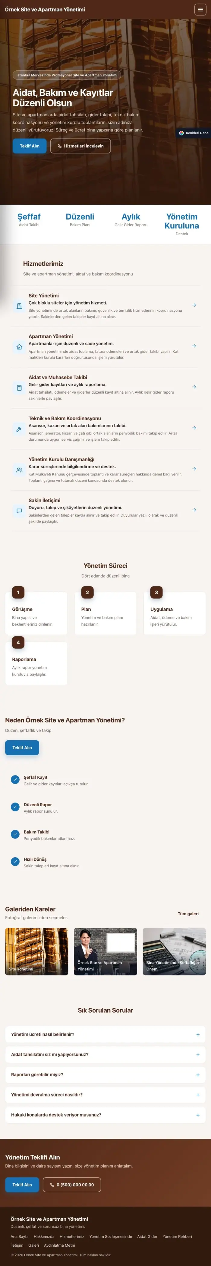 Sol Menü Kahve Mavi – Site ve Apartman Yönetimi Web Sitesi tablet görünümü
