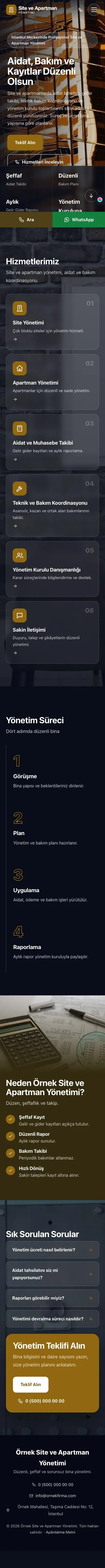 Tam Ekran Kahve Amber – Site ve Apartman Yönetimi Web Sitesi mobil görünümü