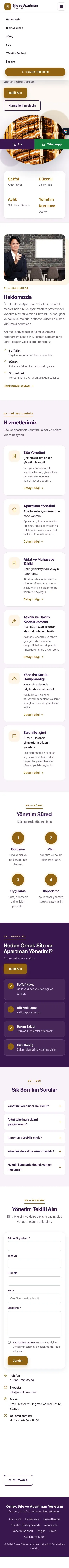 Tek Sayfa Mor Turuncu – Site ve Apartman Yönetimi Web Sitesi mobil görünümü
