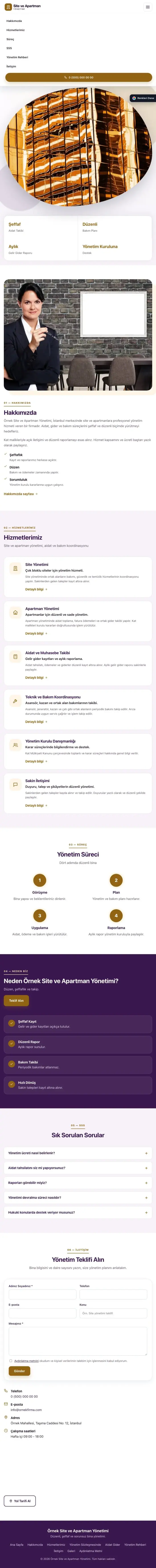 Tek Sayfa Mor Turuncu – Site ve Apartman Yönetimi Web Sitesi tablet görünümü