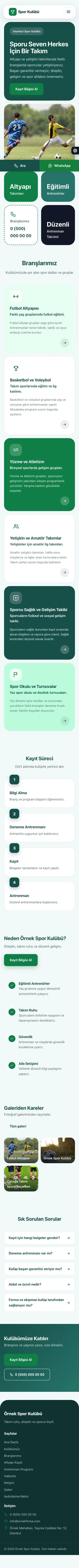 Mozaik Petrol Yeşil – Spor Kulübü Web Sitesi mobil görünümü