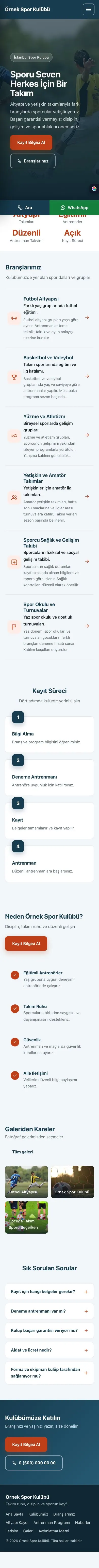 Sol Menü Mavi Turuncu – Spor Kulübü Web Sitesi mobil görünümü