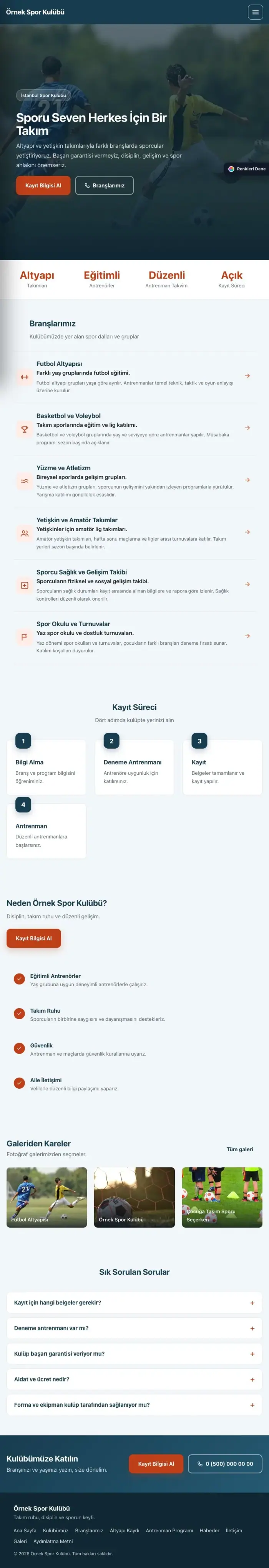 Sol Menü Mavi Turuncu – Spor Kulübü Web Sitesi tablet görünümü