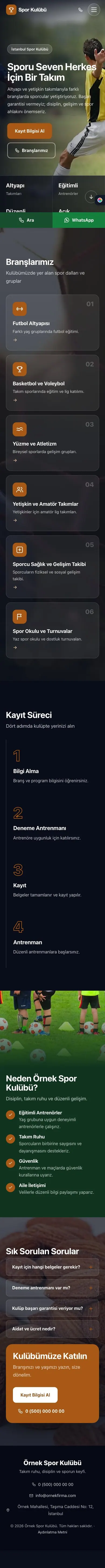 Tam Ekran Yeşil Turuncu – Spor Kulübü Web Sitesi mobil görünümü