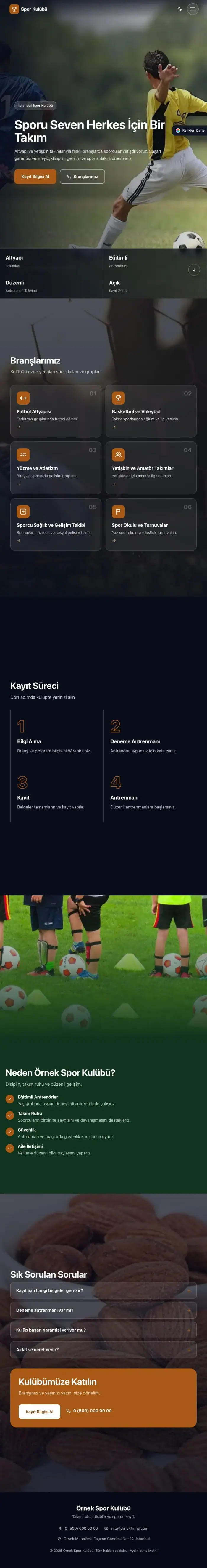 Tam Ekran Yeşil Turuncu – Spor Kulübü Web Sitesi tablet görünümü
