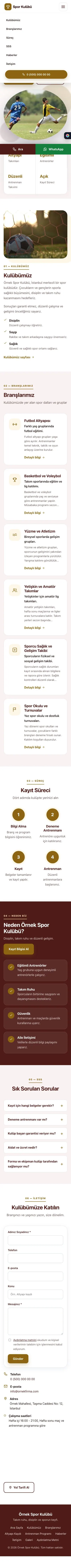 Tek Sayfa Bordo Amber – Spor Kulübü Web Sitesi mobil görünümü