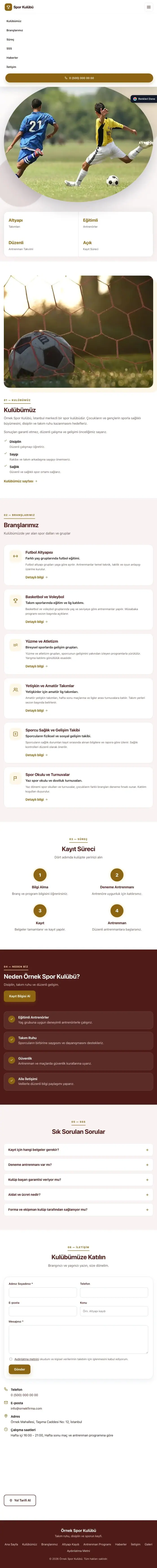 Tek Sayfa Bordo Amber – Spor Kulübü Web Sitesi tablet görünümü