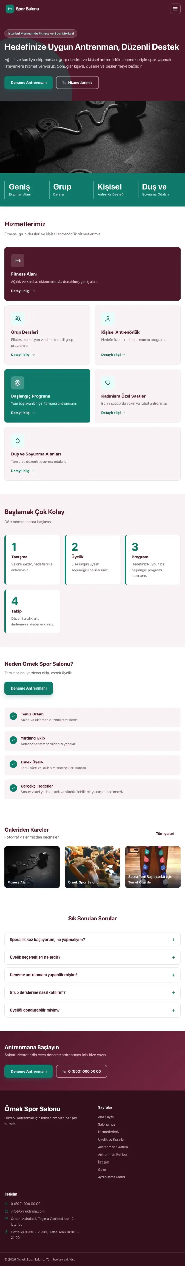 Blok Bordo Turkuaz – Spor Salonu Web Sitesi tablet görünümü