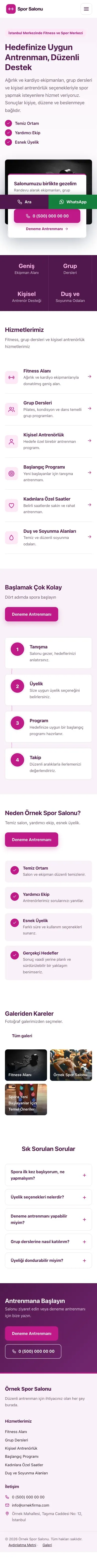 Bölünmüş Erik Pembe – Spor Salonu Web Sitesi mobil görünümü