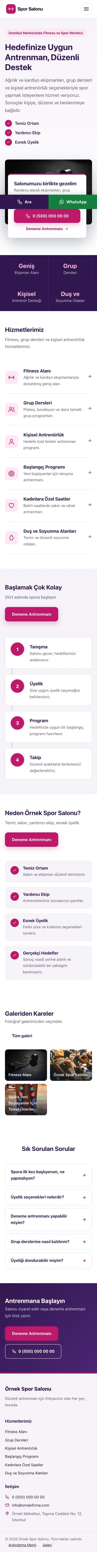 Bölünmüş Mor Pembe – Spor Salonu Web Sitesi mobil görünümü