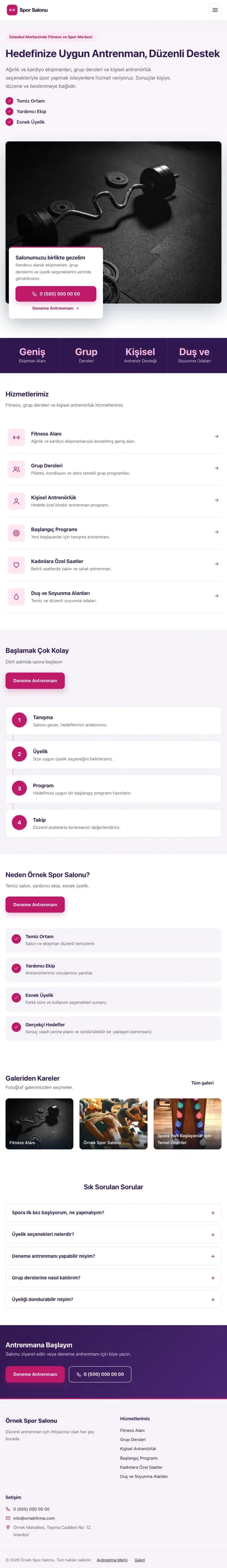 Bölünmüş Mor Pembe – Spor Salonu Web Sitesi tablet görünümü