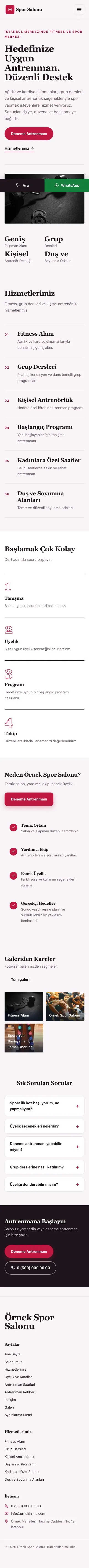 Editoryal Erik Kırmızı – Spor Salonu Web Sitesi mobil görünümü