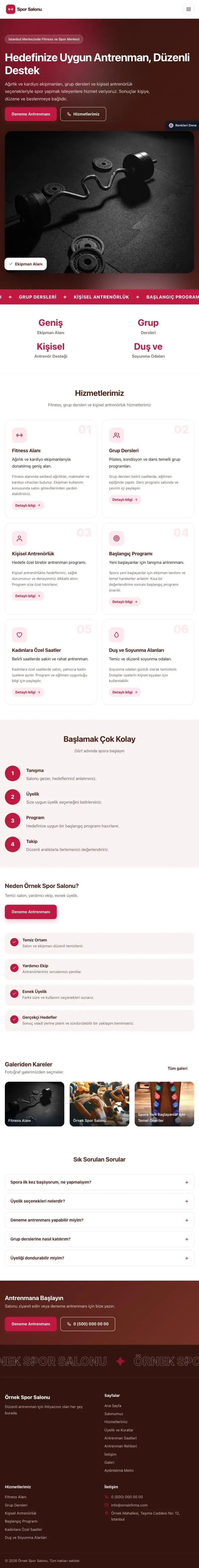 Hareketli Bordo Kırmızı – Spor Salonu Web Sitesi tablet görünümü