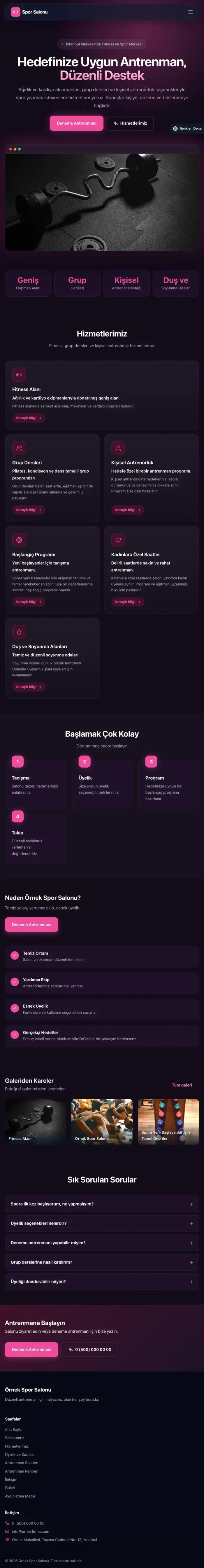 Koyu Modern Mor Pembe – Spor Salonu Web Sitesi tablet görünümü