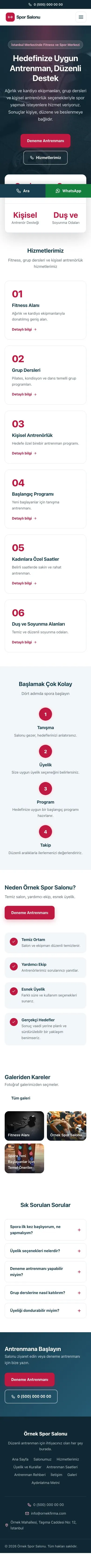 Merkez Mavi Kırmızı – Spor Salonu Web Sitesi mobil görünümü