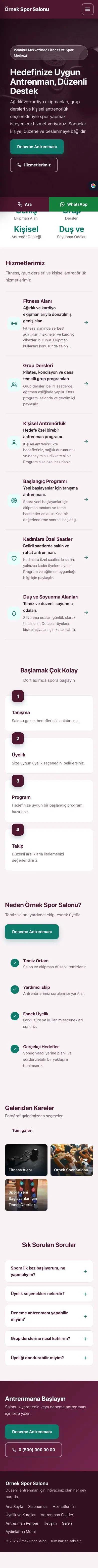 Sol Menü Erik Turkuaz – Spor Salonu Web Sitesi mobil görünümü