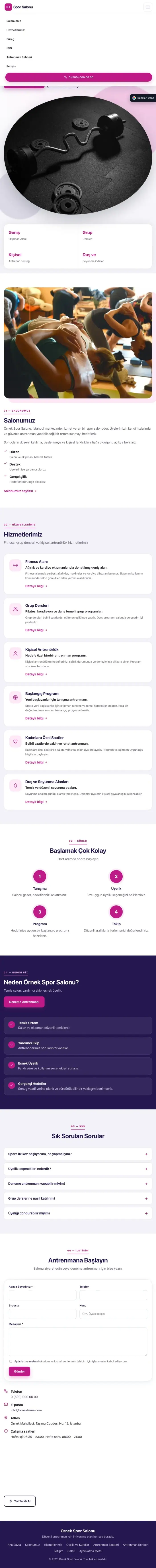Tek Sayfa Lacivert Pembe – Spor Salonu Web Sitesi tablet görünümü