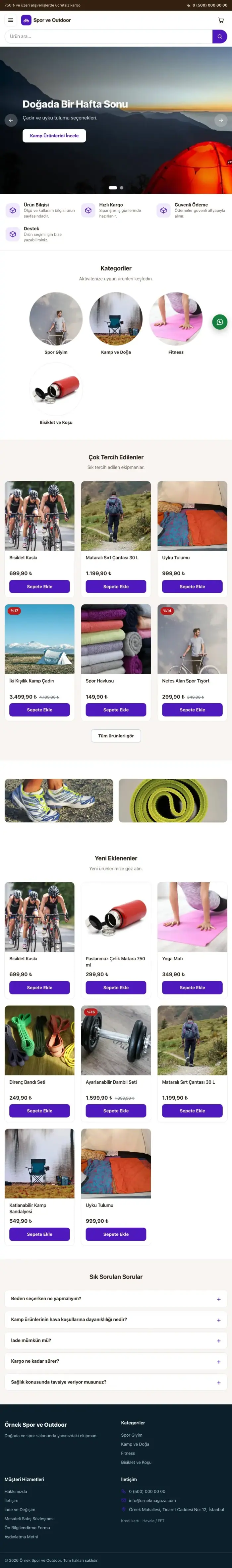 Vitrin Kahve Mor – Spor ve Outdoor E-ticaret Sitesi tablet görünümü
