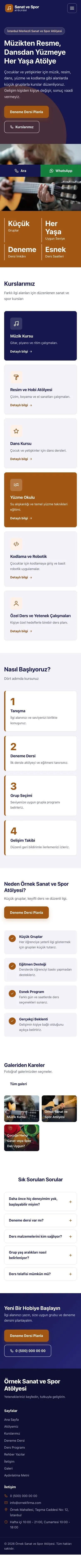 Blok Lacivert Turuncu – Spor ve Sanat Kursu Web Sitesi mobil görünümü