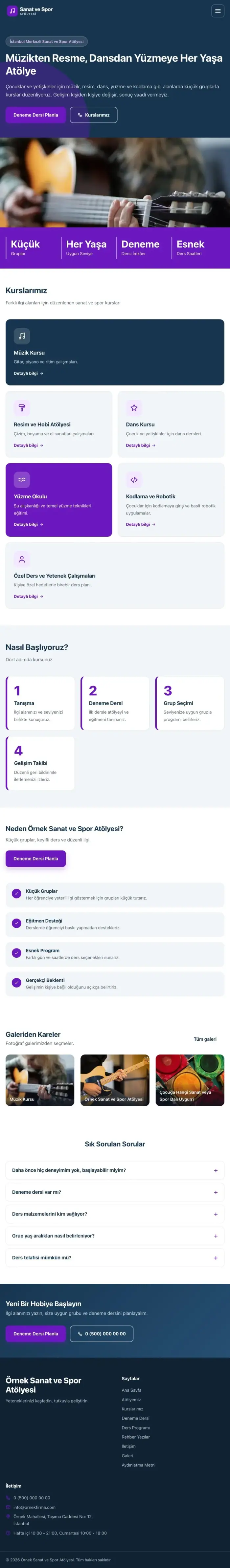 Blok Mavi Mor – Spor ve Sanat Kursu Web Sitesi tablet görünümü