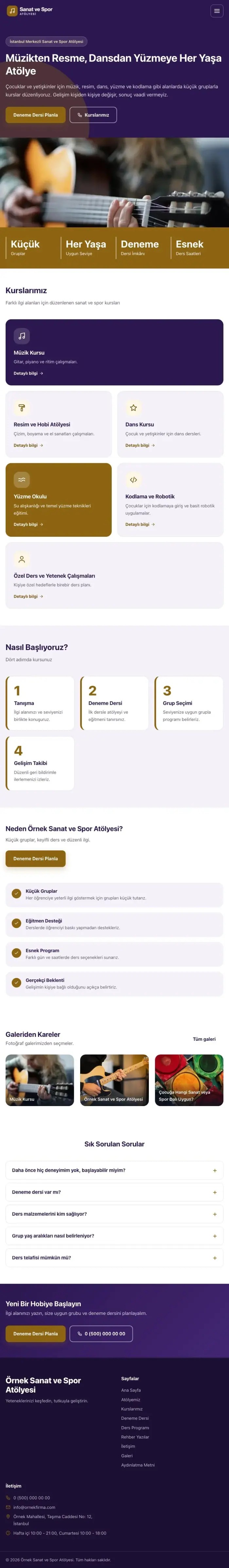 Blok Mor Amber – Spor ve Sanat Kursu Web Sitesi tablet görünümü