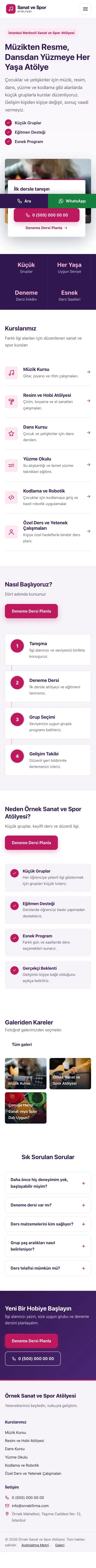 Bölünmüş Mor Pembe – Spor ve Sanat Kursu Web Sitesi mobil görünümü