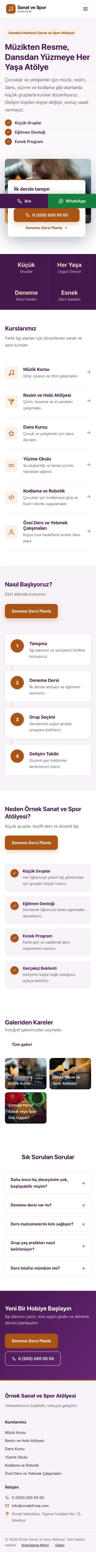 Bölünmüş Mor Turuncu – Spor ve Sanat Kursu Web Sitesi mobil görünümü