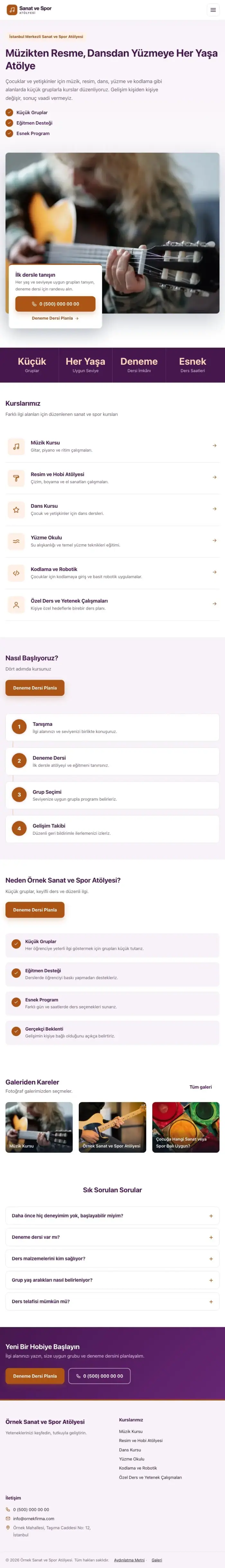 Bölünmüş Mor Turuncu – Spor ve Sanat Kursu Web Sitesi tablet görünümü