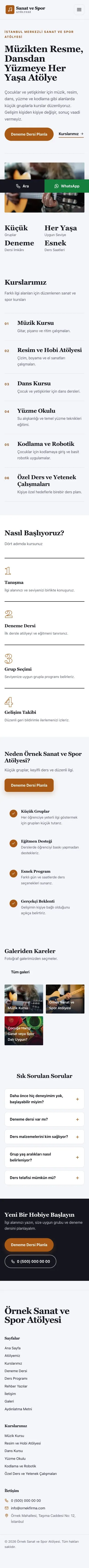Editoryal Lacivert Turuncu – Spor ve Sanat Kursu Web Sitesi mobil görünümü