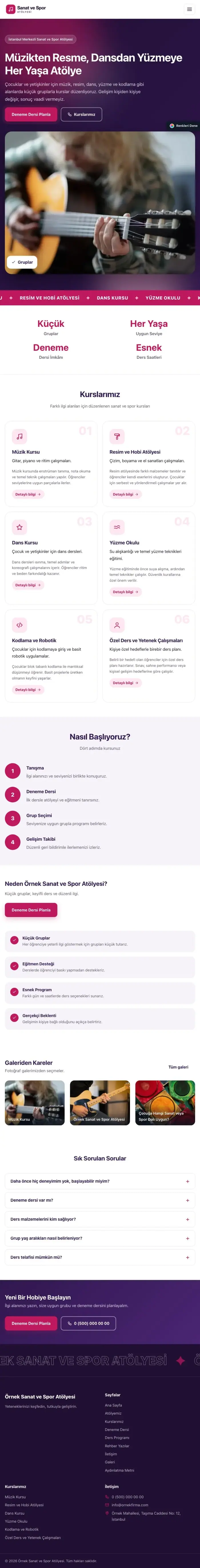 Hareketli Mor Pembe – Spor ve Sanat Kursu Web Sitesi tablet görünümü
