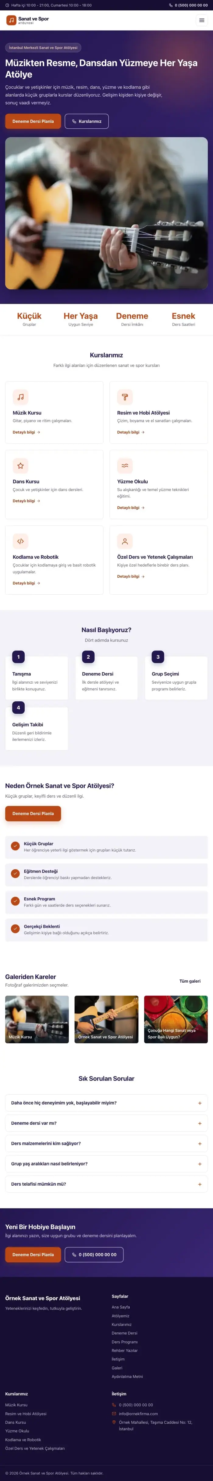 Klasik Lacivert Turuncu – Spor ve Sanat Kursu Web Sitesi tablet görünümü